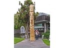 Poupou (carved wooden post) celebrates the presence of the Maori in Christchurch