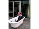 Pat by Bath tub outside bar of our Hotel Radisson SAS Warsaw