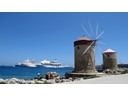 Windmills and Celestyal Cruise ships, Rhodes Town, Rhodes